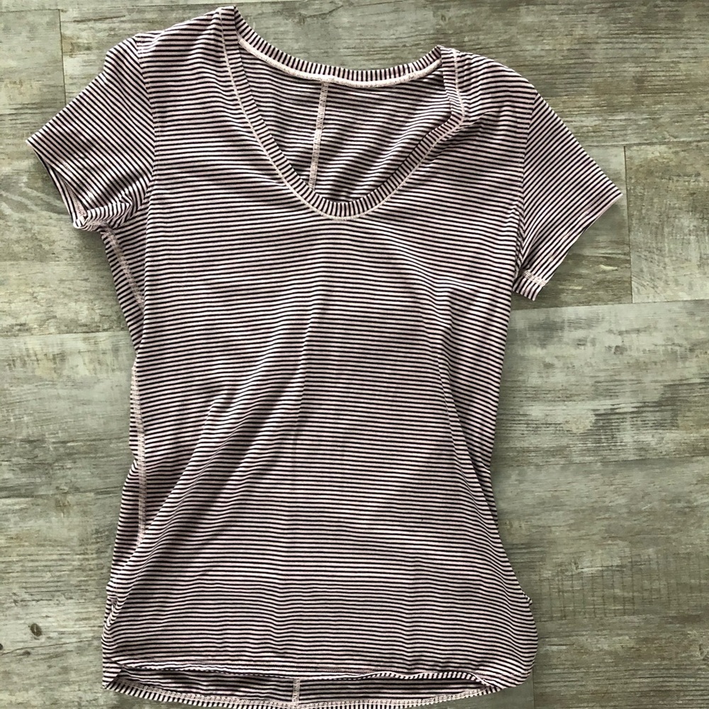 Lululemon Pink & Black Striped Short Sleeve Tee 🍋
